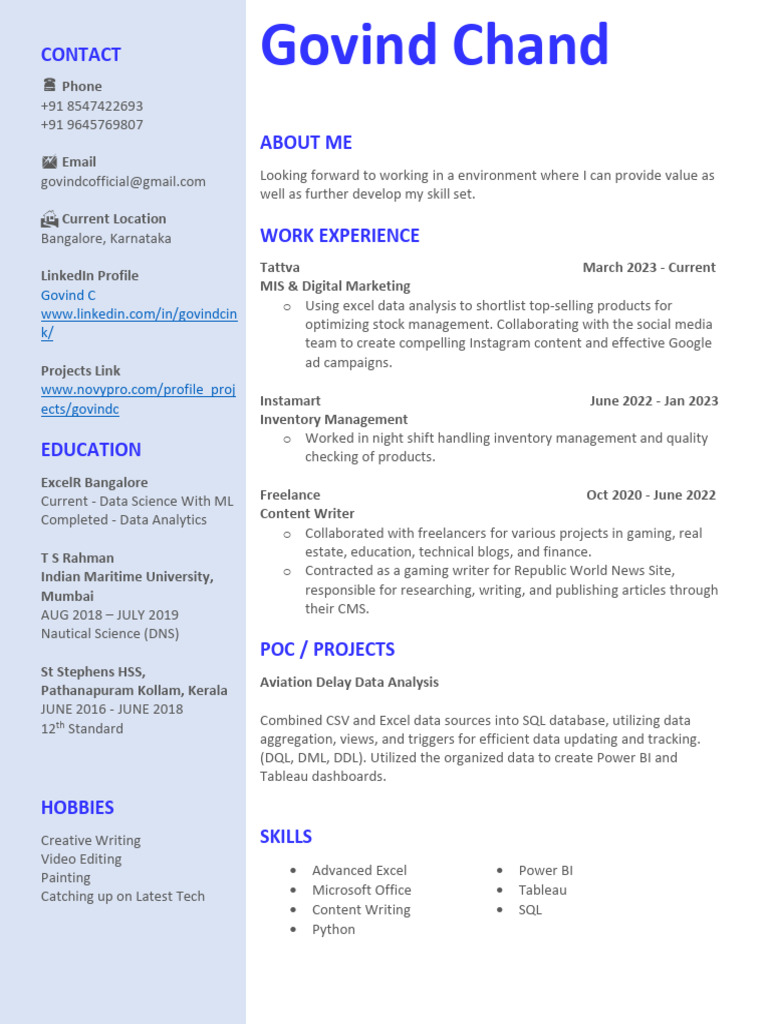Govind Resume - Govind C | PDF