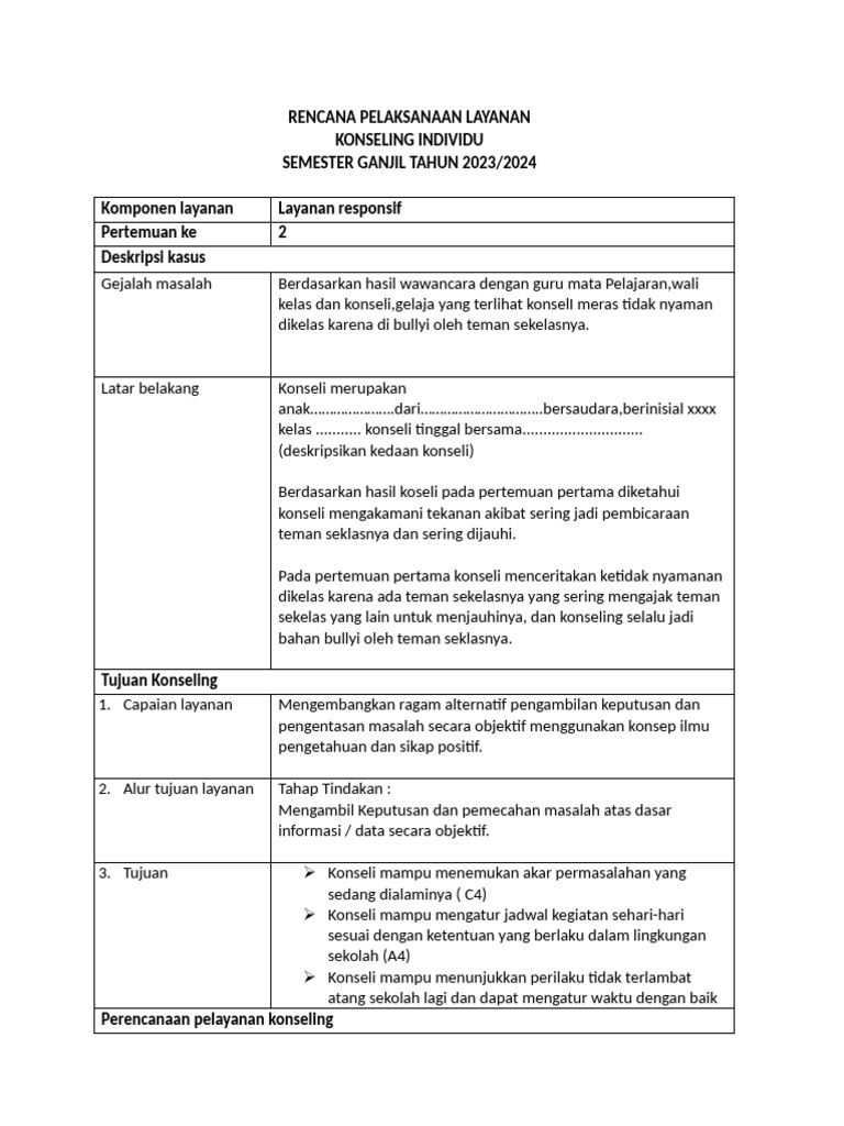 Rencana Tindakan Konseling Individu | PDF