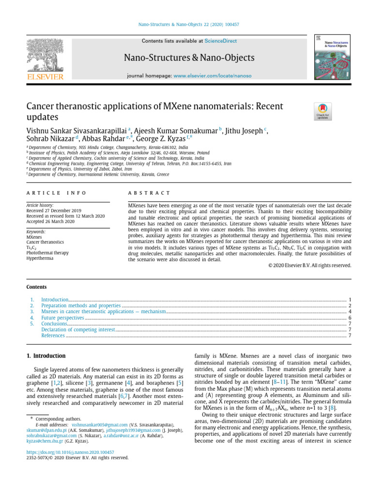 Cancer Theranostic Applications of MXene Nanomaterials Recent Updates ...