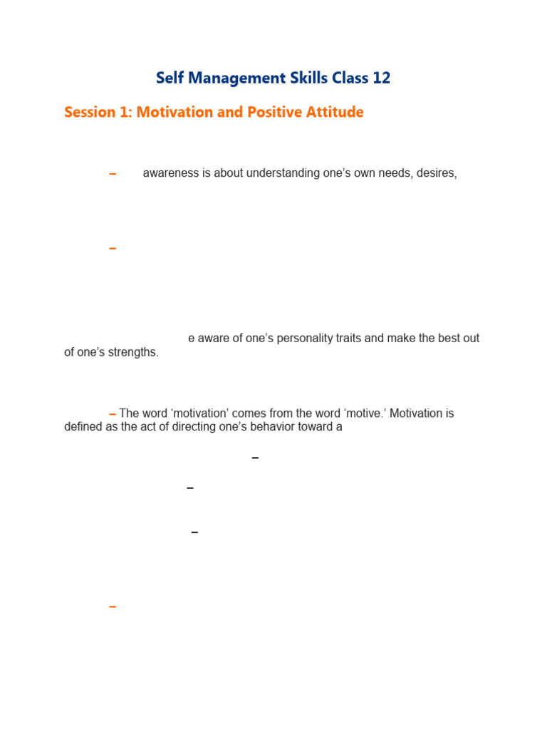 Self Management Skills Class 12 | PDF