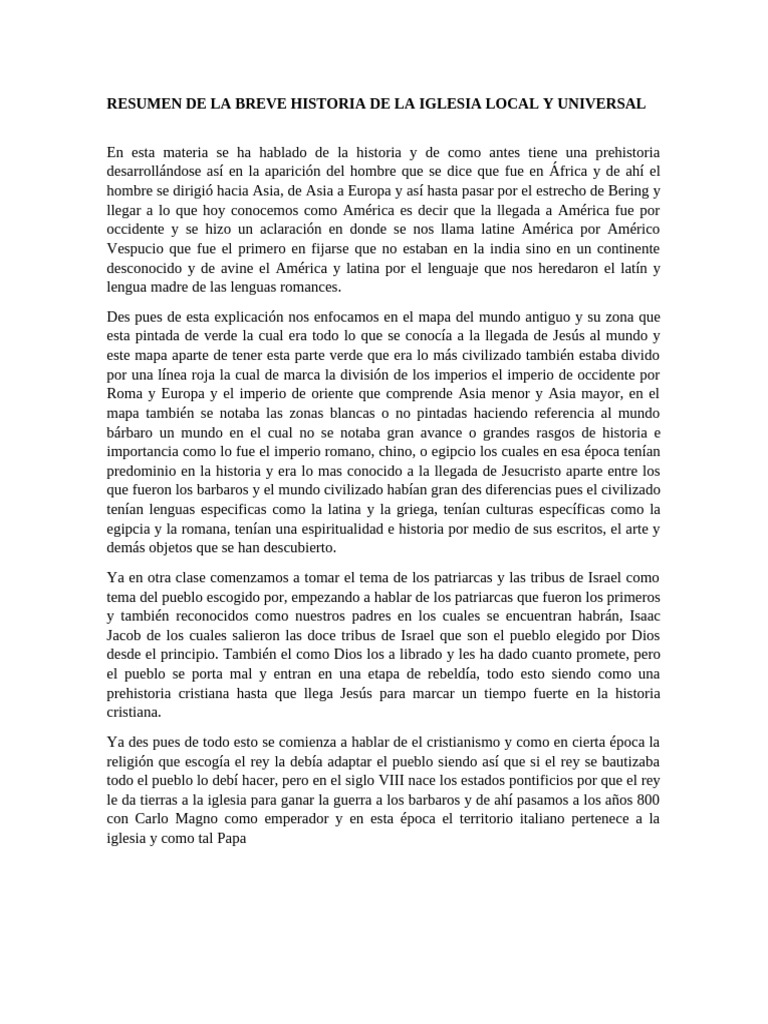 Resumen de La Breve Historia de La Iglesi | PDF