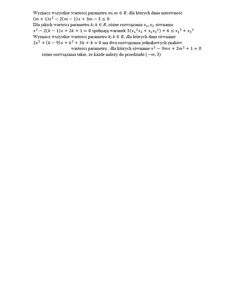 Funkcja kwadratowa z parametrem poprawa pdf
