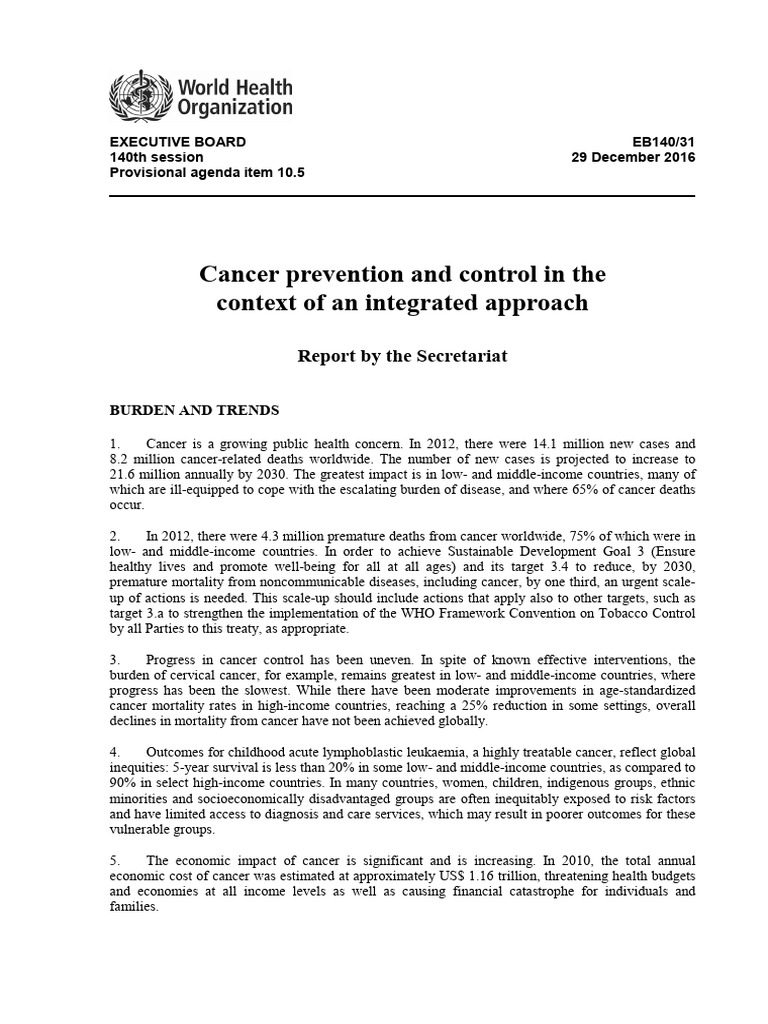 Cancer Prevention and Control in The Context of An Integrated Approach ...