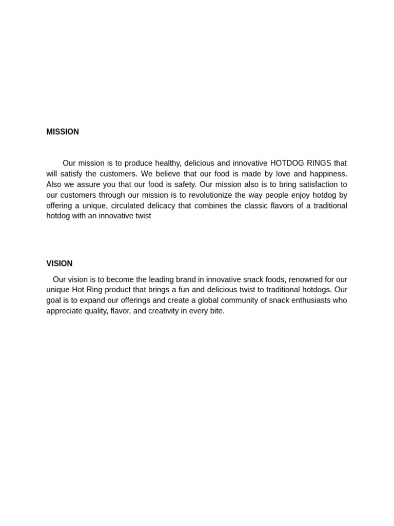 Innovative Hotdog Rings Mission & Vision | PDF