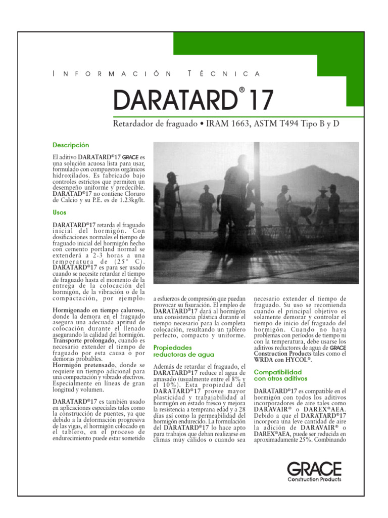 Dosificación y uso de DARATARD®17 | PDF | Hormigón | Materiales de ...