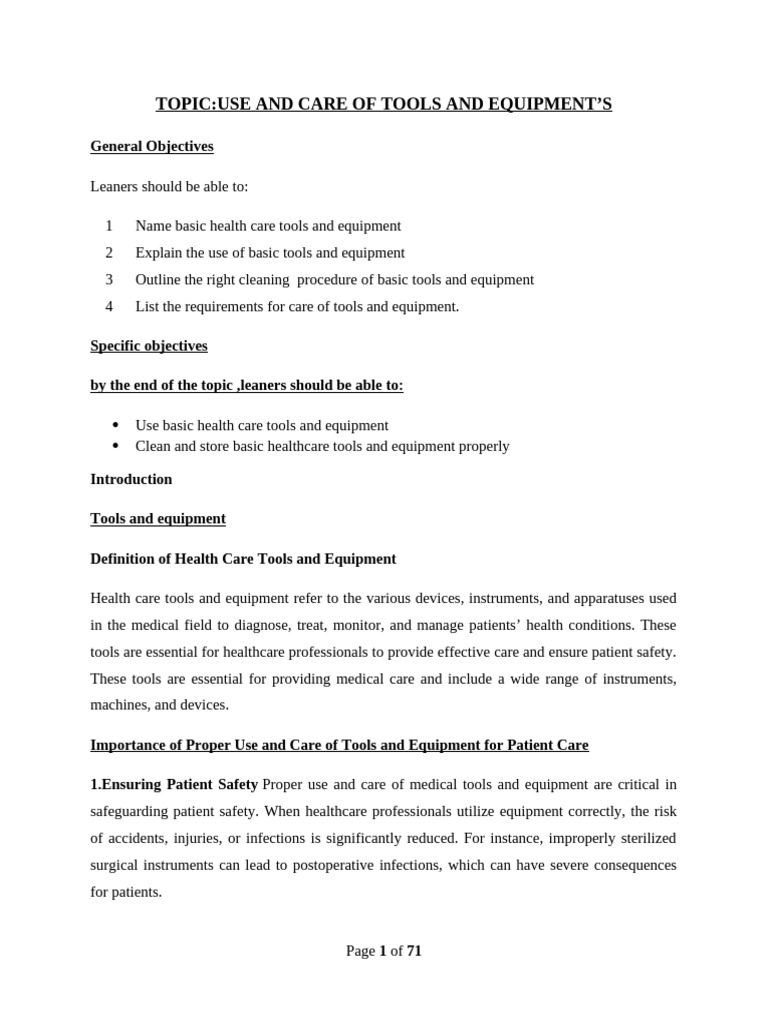 Tools and Equipments-Notes | PDF | Wheelchair | Personal Protective ...