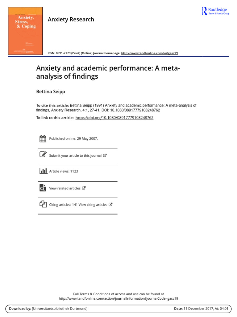 Anxiety and Academic Performance: A Meta-Analysis of Findings | PDF ...