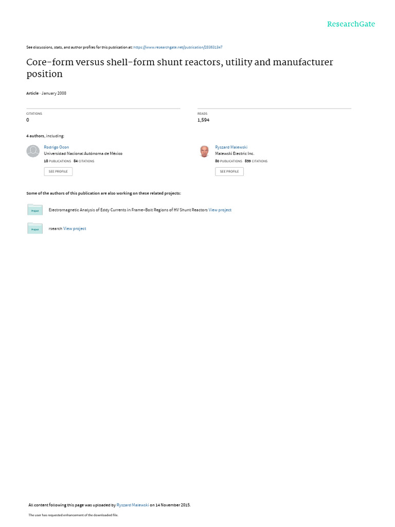 Cancinoocon2008 - Core-Form Versus Shell-Form Shunt Reactors, Utility ...
