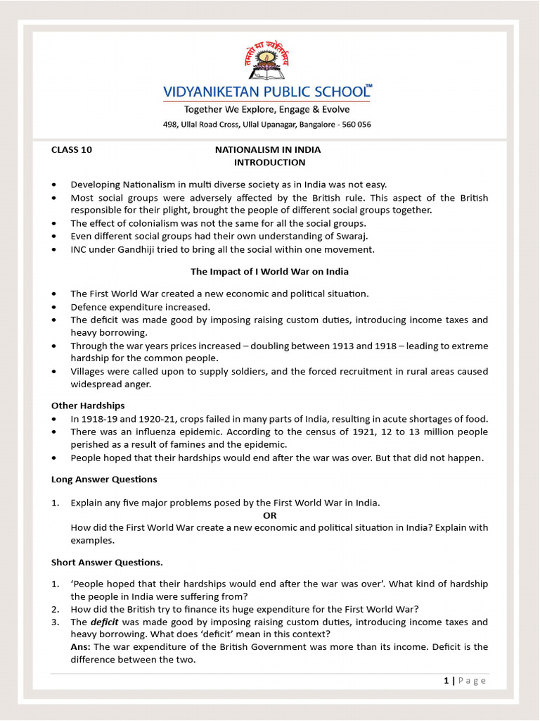 Nationalism in India Class 10 Study Material | PDF