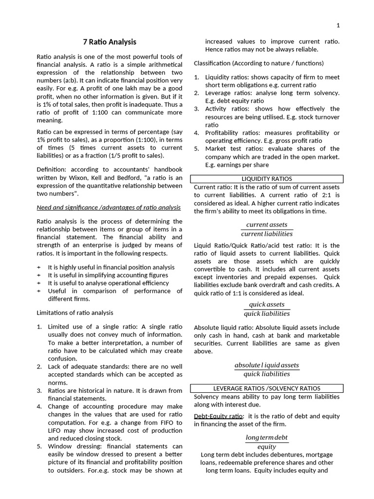7 Ratio Analysis | PDF