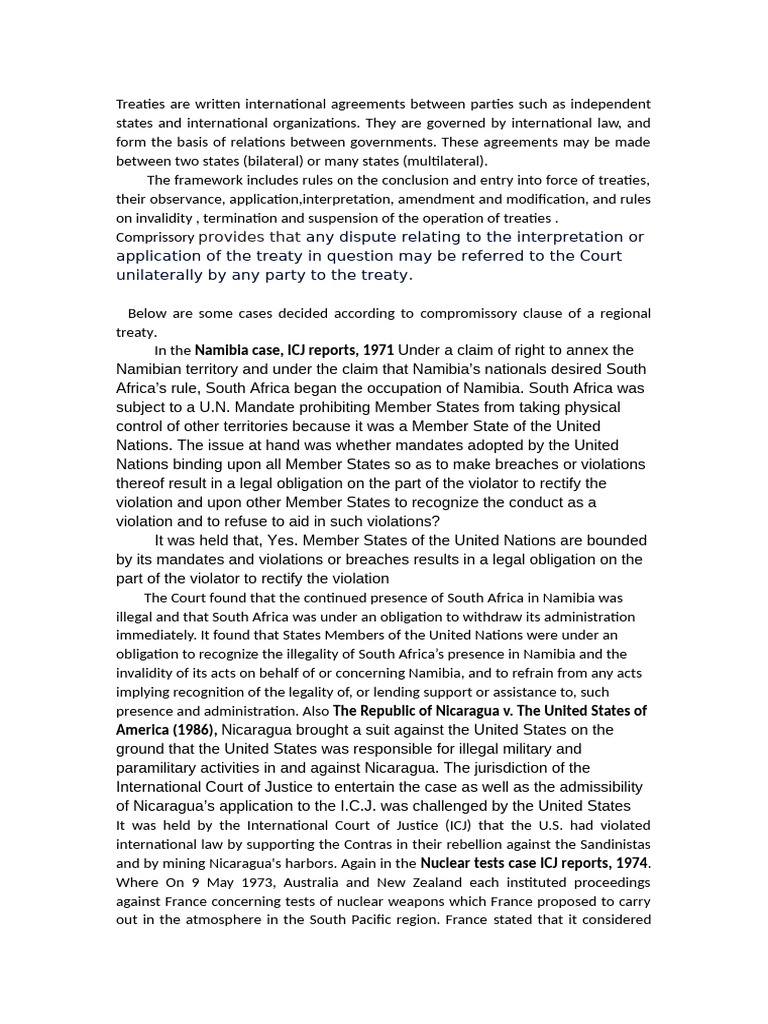 Overview of International Treaties and ICJ Cases | PDF | Treaty | Law