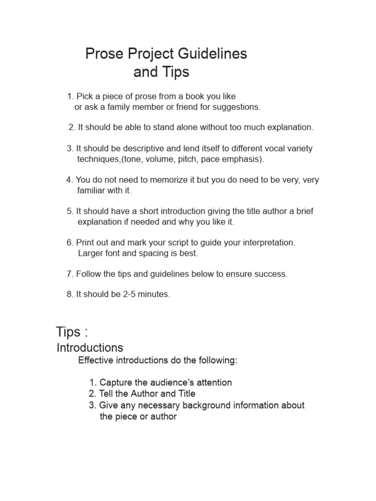 Prose Project Guidelines & Tips | PDF | Linguistics | Human Communication