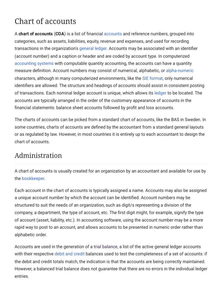 Chart of Accounts - Wikipedia | PDF