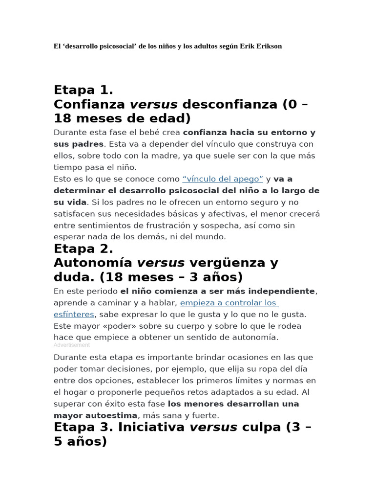 EXPOSICION Desarrollo Psicosocial de Los Niños y Los Adultos Según Erik