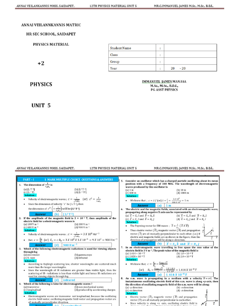 12th Physics Material James UNIT 5 | PDF