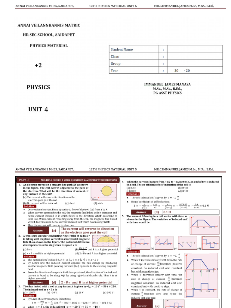 12th Physics Material James UNIT 4 | PDF