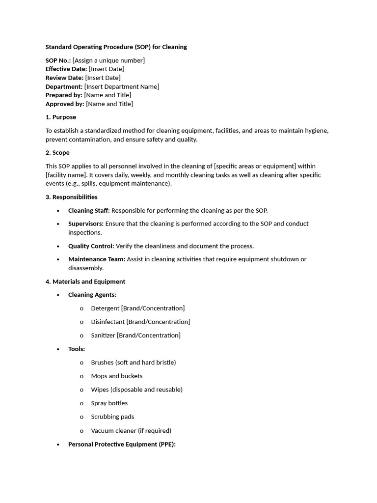 sop for cleaning | PDF