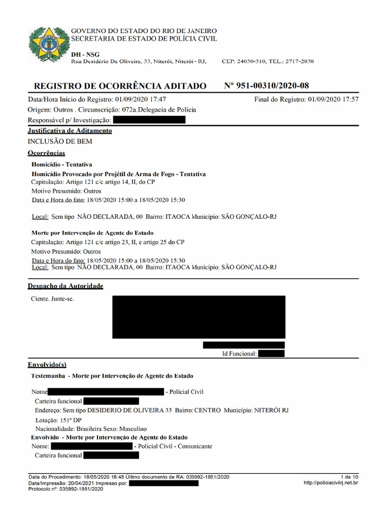 Brazil Note Verbale Anexo Registro Occorencia PCRJ | PDF