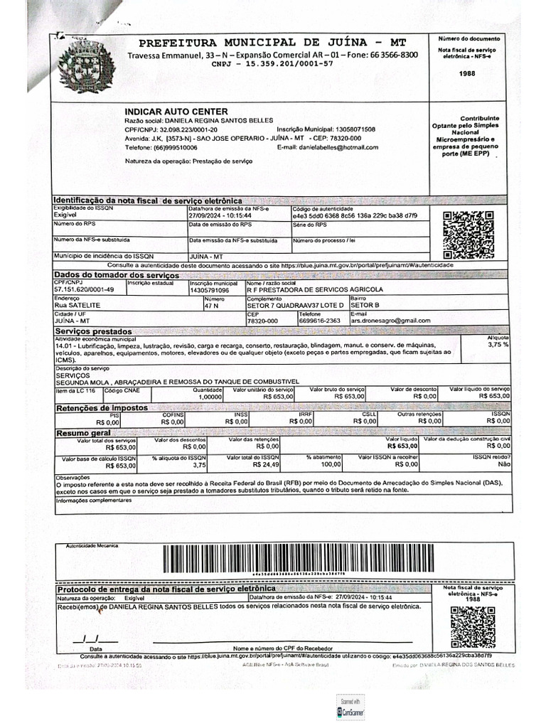Nota Fiscal Mecânica Hilux | PDF