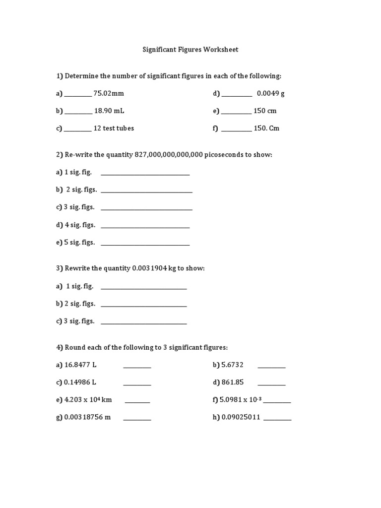 Significant Figures Worksheet | Nature | Mathematics