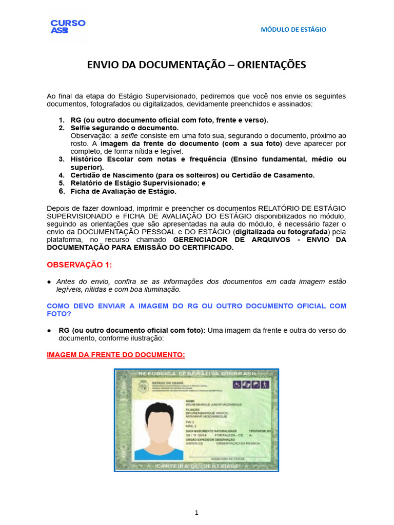 Orientações para Envio Da Documentação - Estágio | PDF