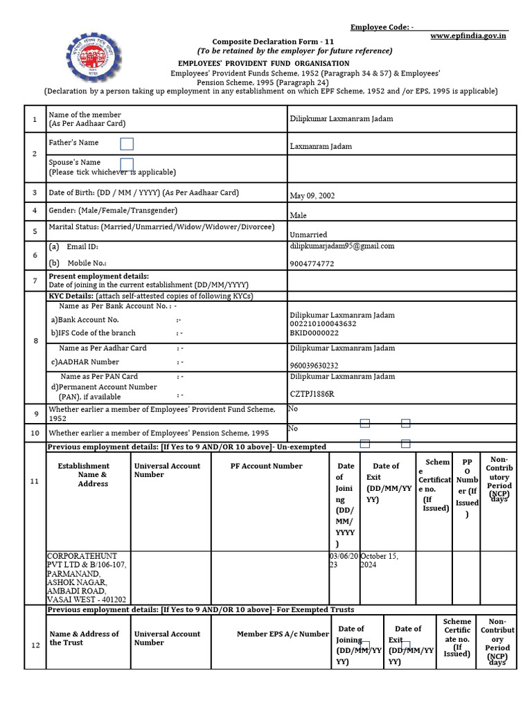 EPF Composite Declaration Form Guide | PDF | Authentication | Access ...