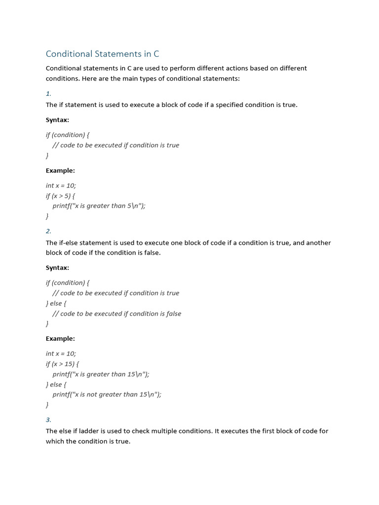 Conditional Statement in C | PDF