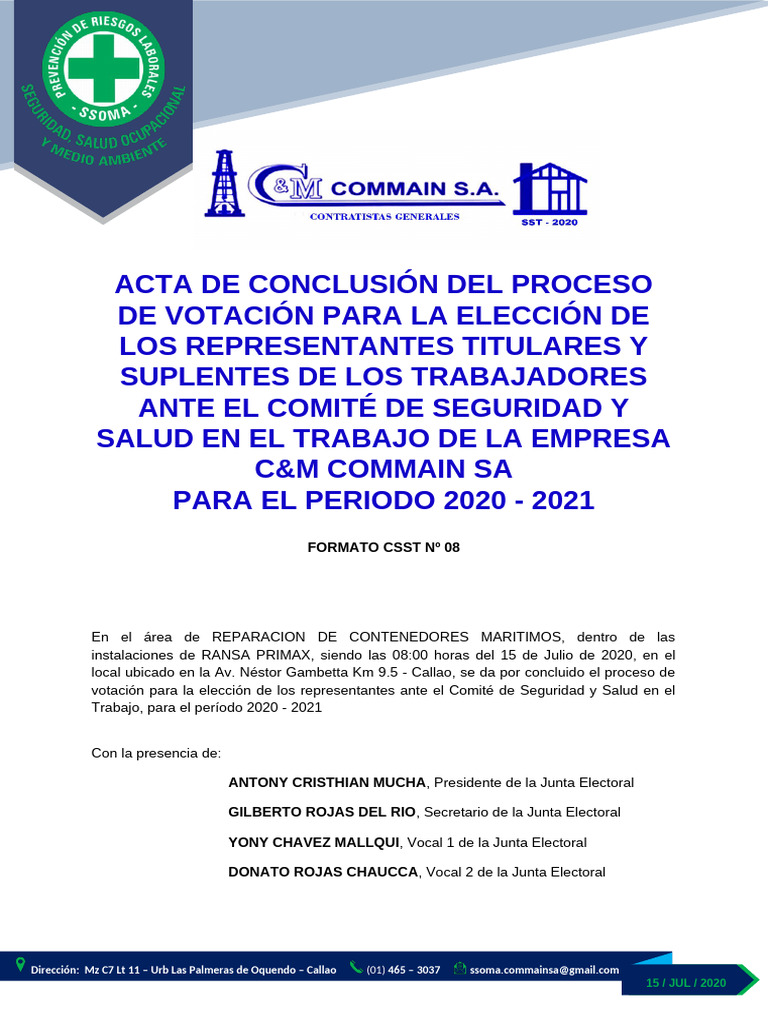Acta de Conclusion Del Proceso de Elección Del CSST | PDF