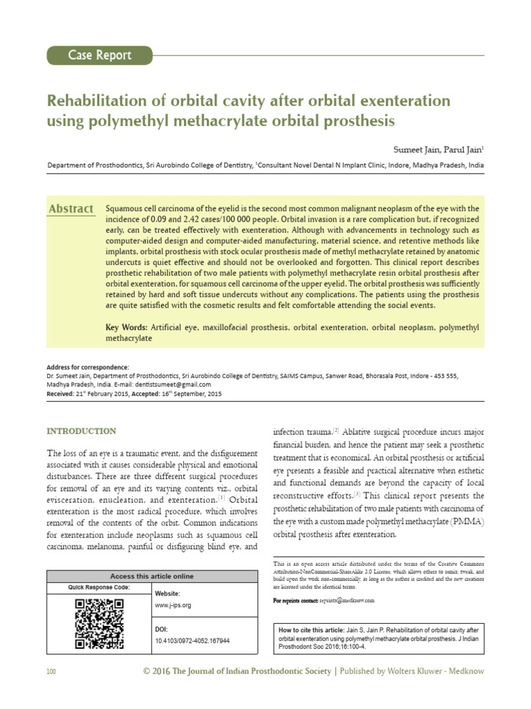 19 Rehabilitation of Orbital Cavity After Orbital Exenteration Using ...