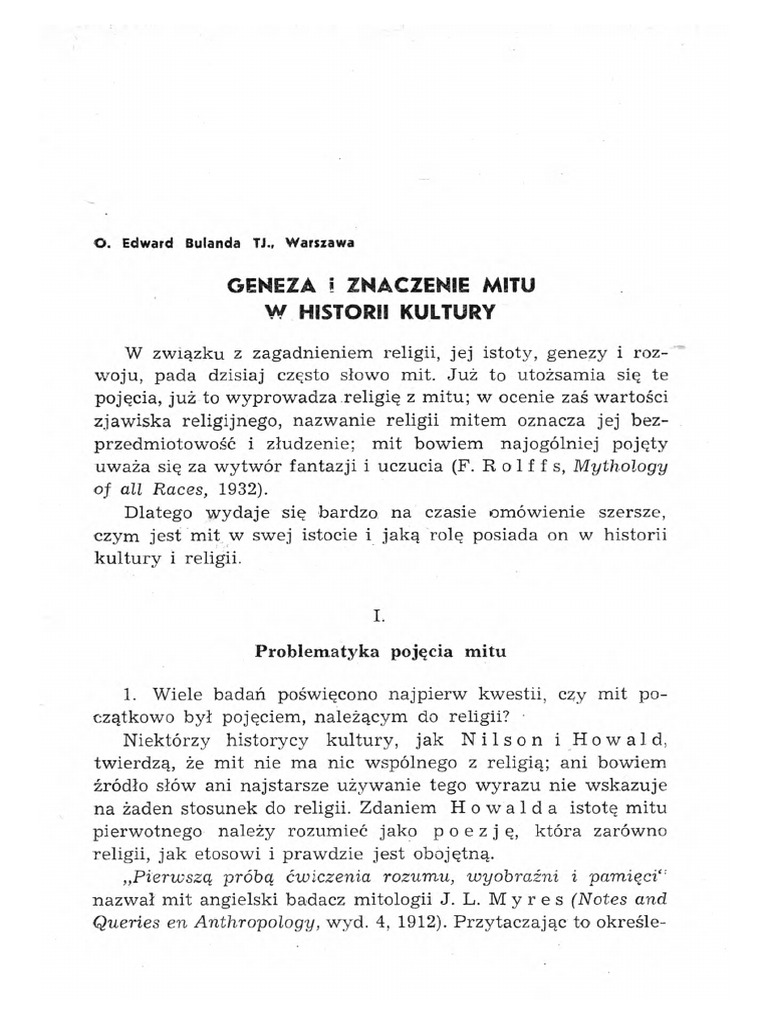 Geneza I Znaczenie Mitu W Historii | PDF