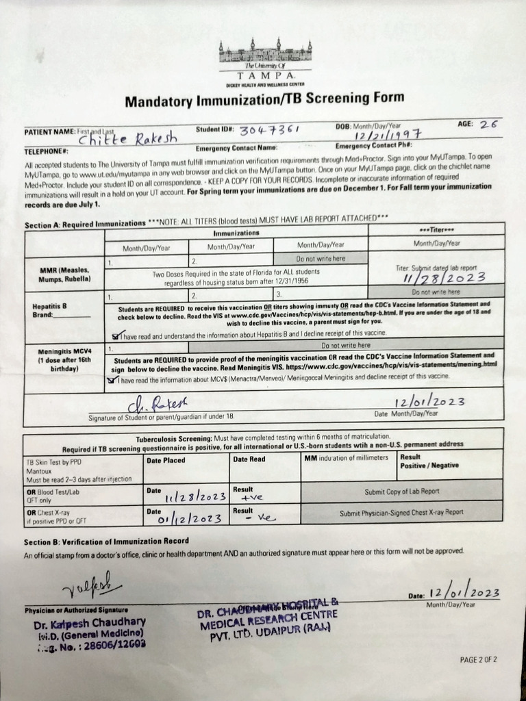 Signed Immunization Form | PDF