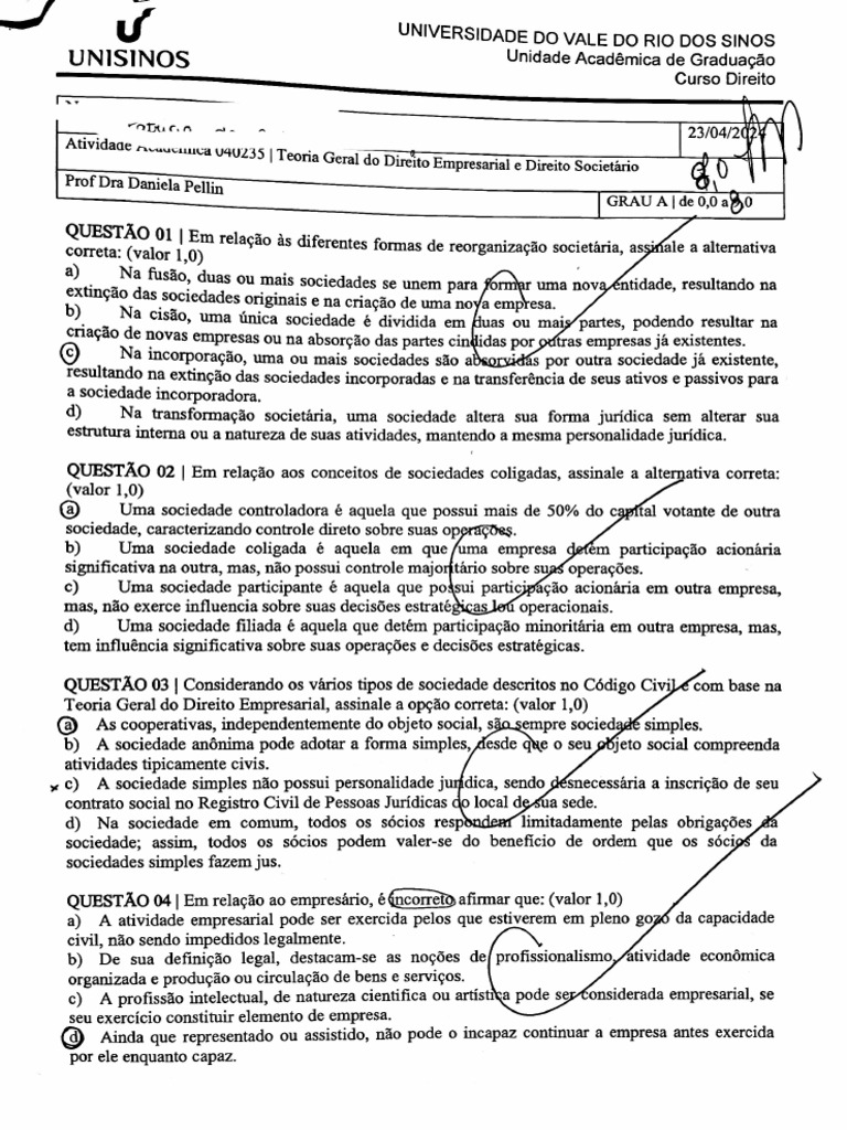 Prova Ga Empresarial - Daniela Pellin | PDF