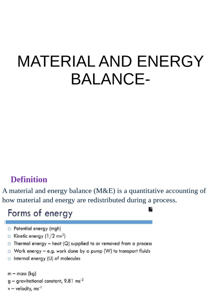 Material and Energy Balance | PDF | Information | Technology & Engineering