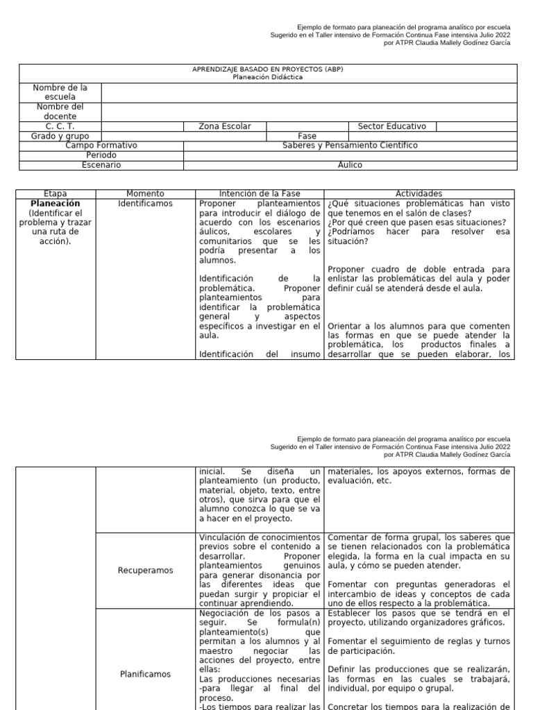 Formato Planeacion ABP | PDF