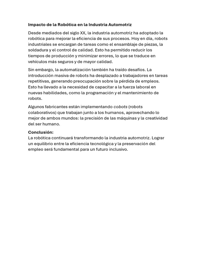 Impacto de La Robótica en La Industria Automotriz | PDF