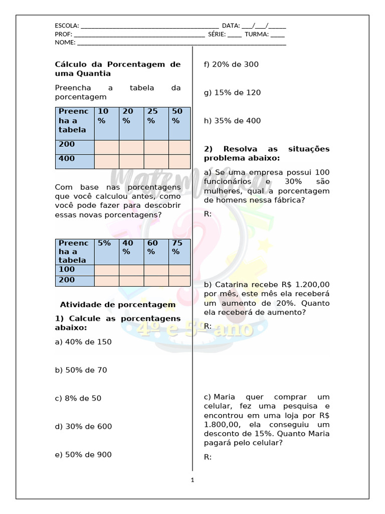 Cálculo Da Porcentagem de Uma Quantia | PDF