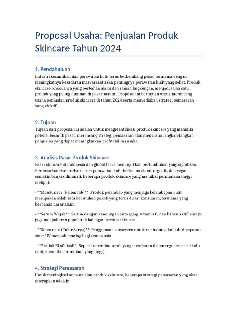 Proposal Usaha Skincare 2024 | PDF
