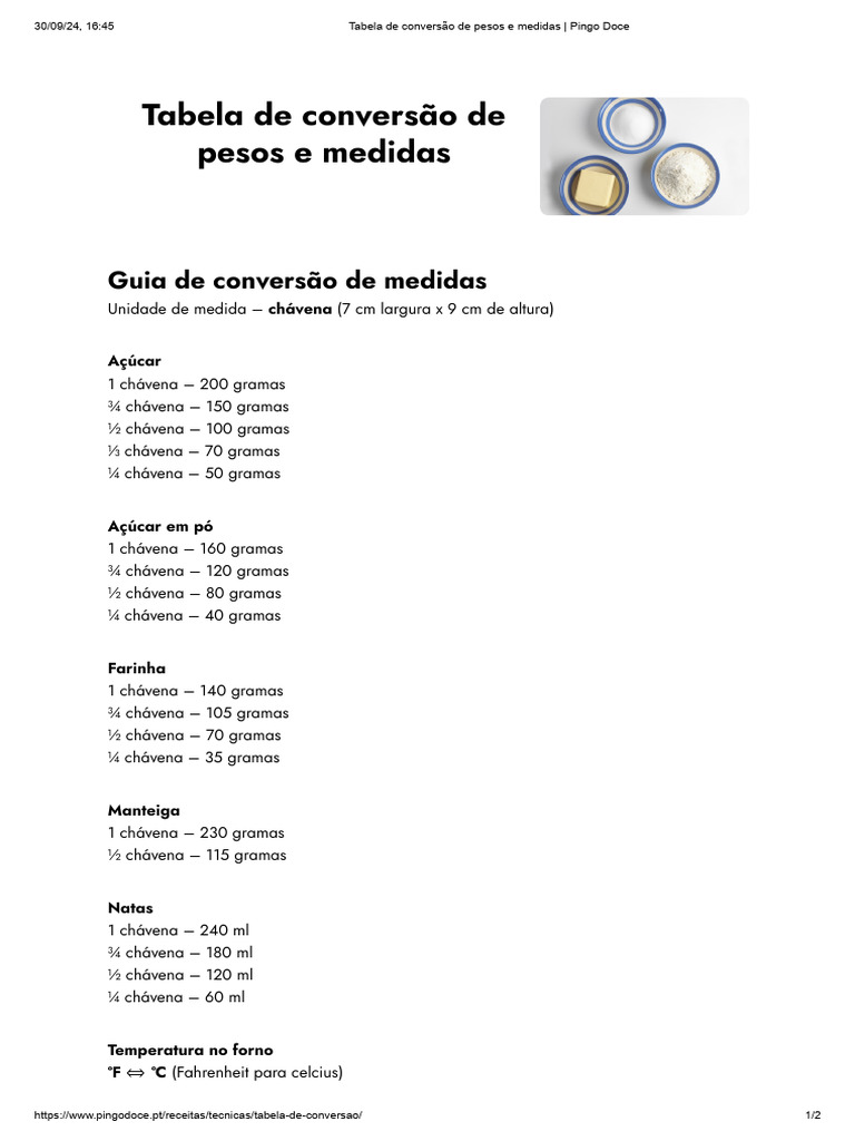 Tabela de conversão de pesos e medidas | PDF