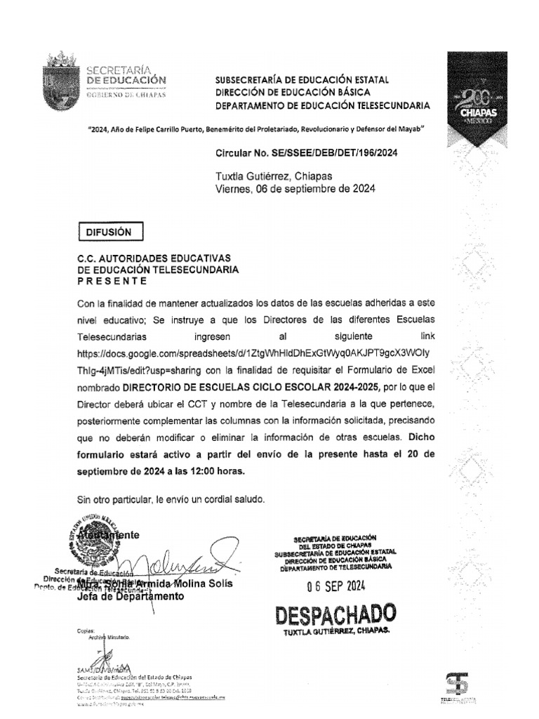 Circular 196 Difusion Requisitar Formulario de Excel Nombrado ...