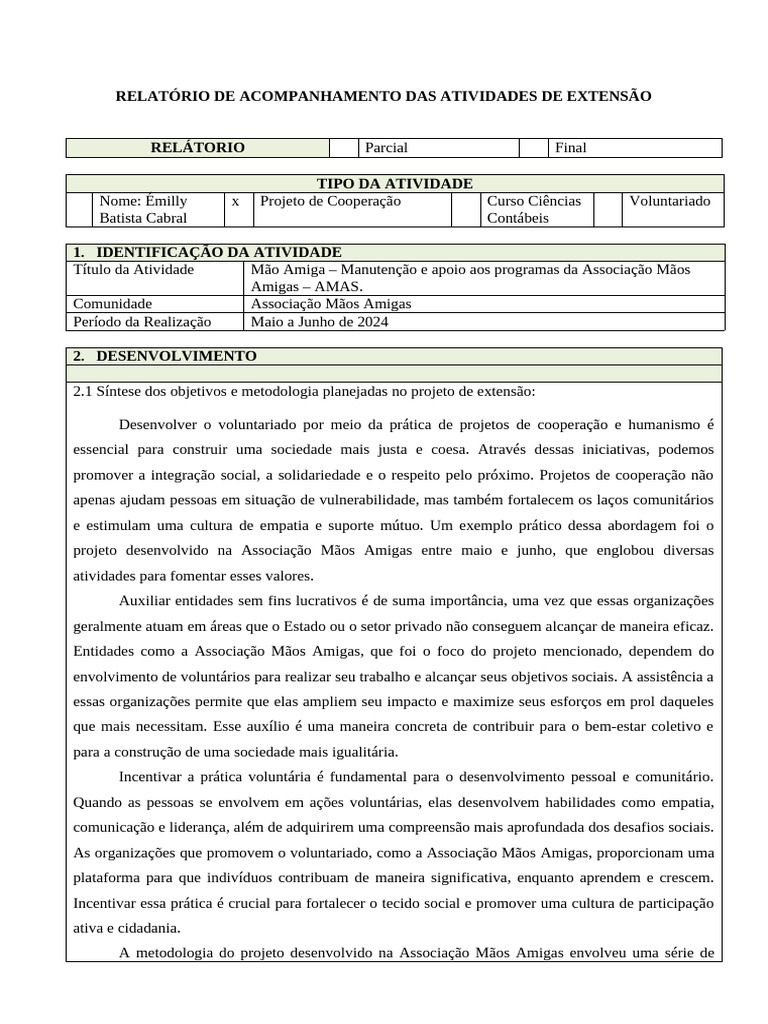 Relatorio Final de Projeto de Extensão | PDF