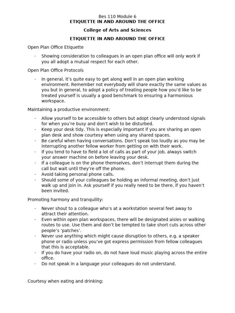 MODULE 6 Etiquette in and Around The Office | PDF
