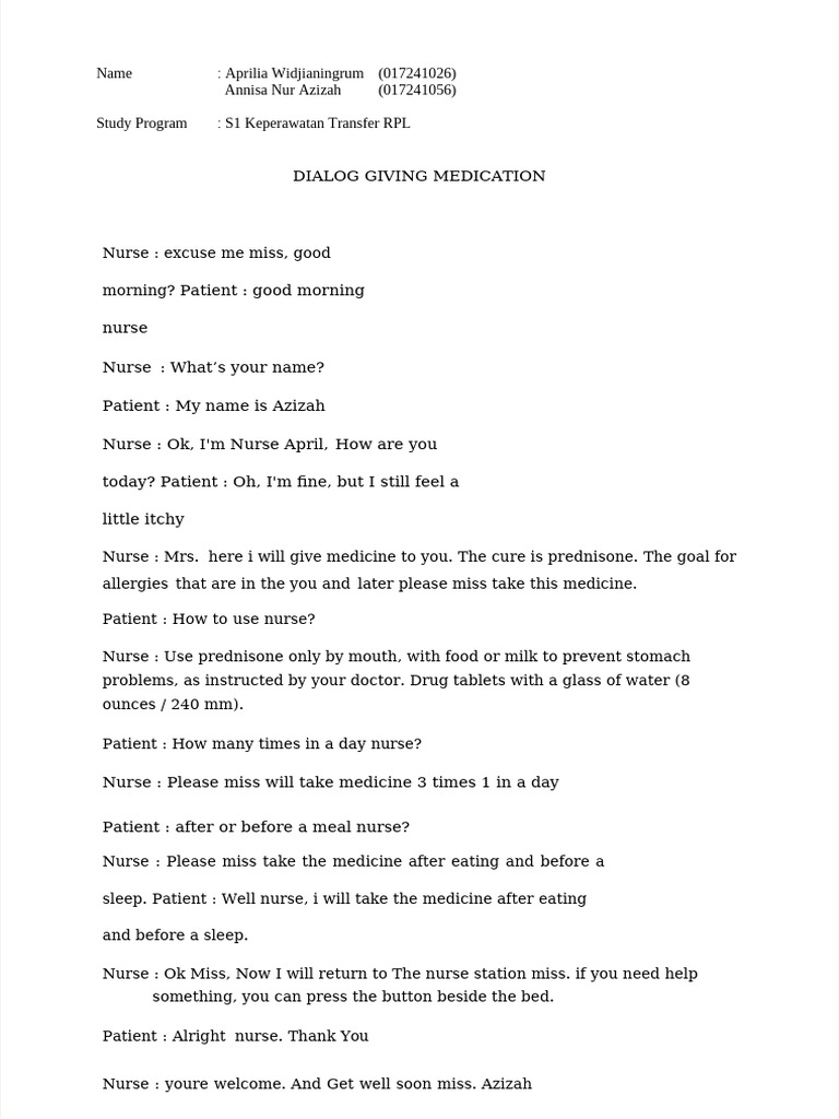 Script Giving Medication April&Azizah | PDF