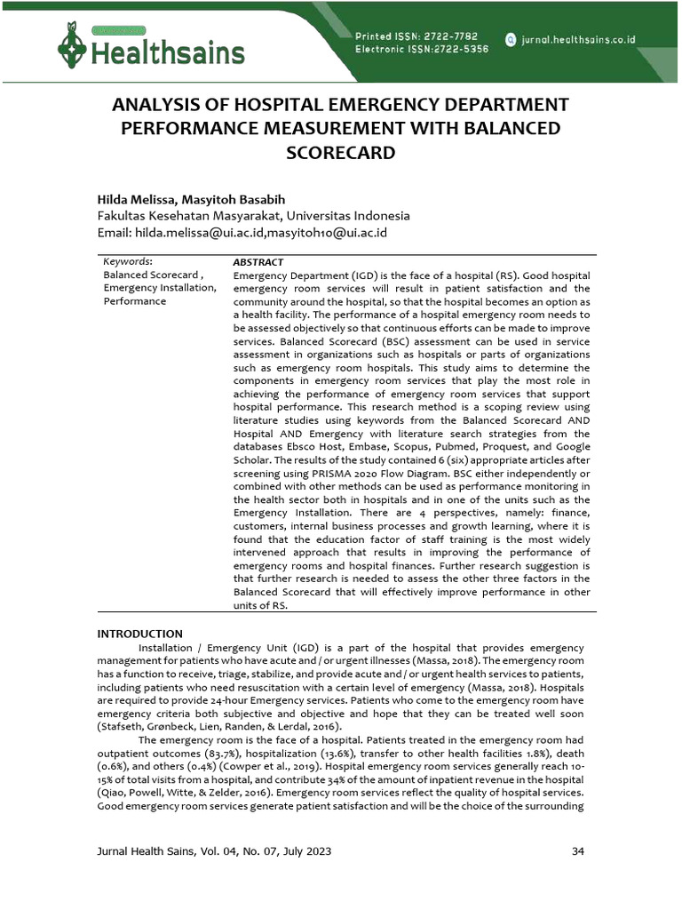 Analysis of Hospital Emergency Department Performance Vdfwr0a674 | PDF