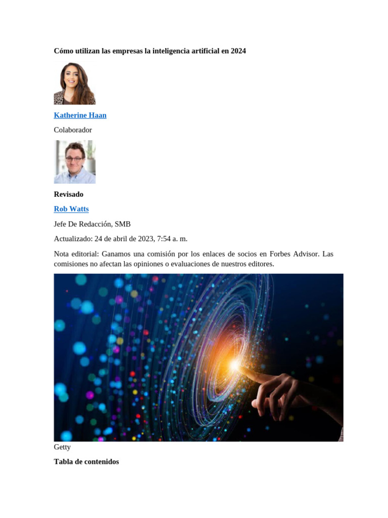 Cómo Utilizan Las Empresas La Inteligencia Artificial en 2024 | PDF ...
