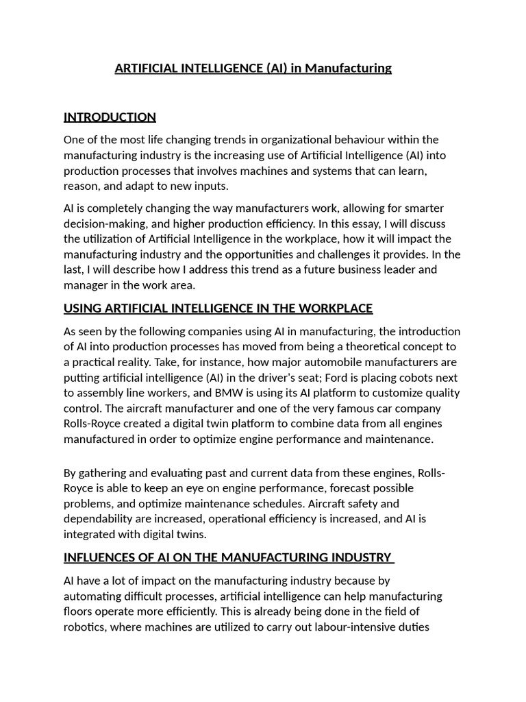 Artificial Intelligence in Manufacturing | PDF