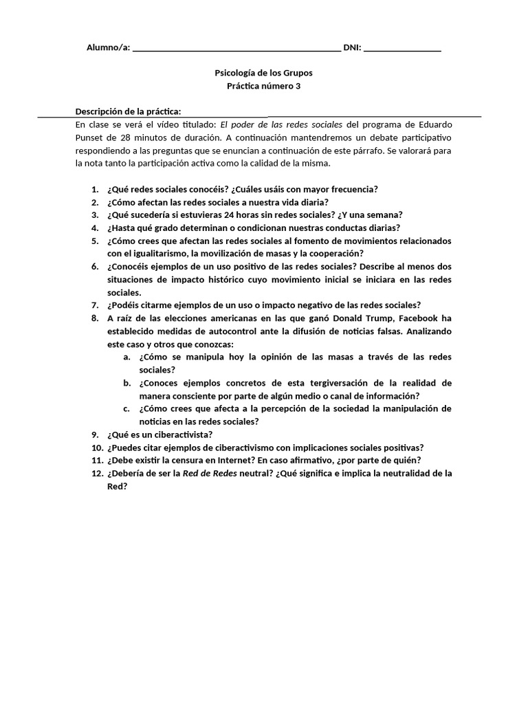 Práctica 3. El Poder de Las Redes Sociales | PDF