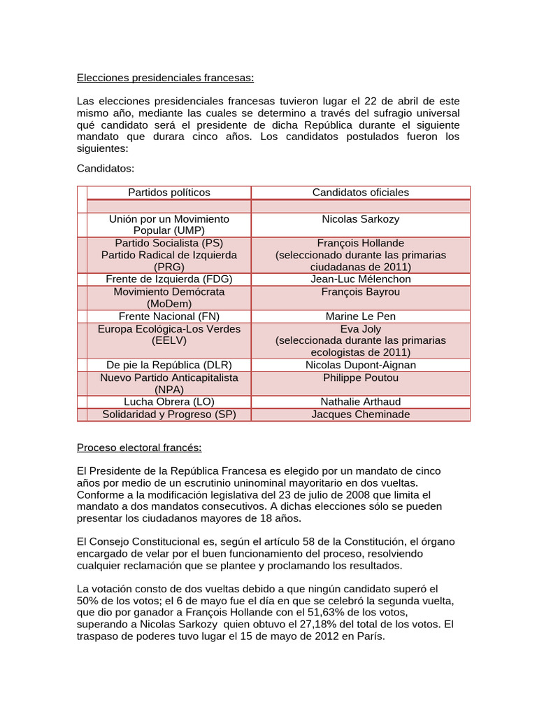 Elecciones Presidenciales | PDF