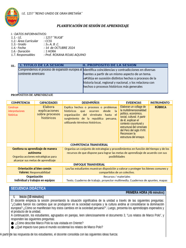 HGE - U7 - 2do Grado - Sesion 01 | PDF