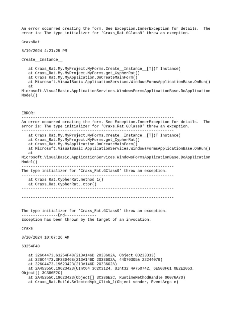 Craxs Rat Initialization Error Report | PDF | Computer Programming ...