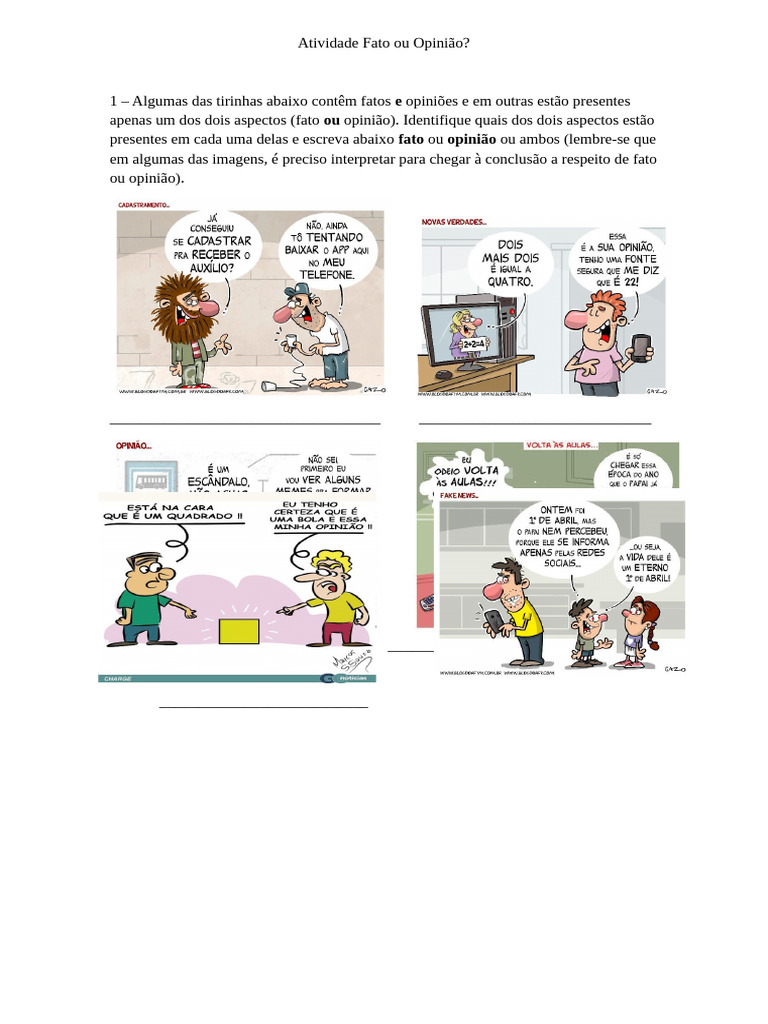 Atividade sobre Fato e Opinião | PDF